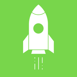spaceship launching icon on a green background